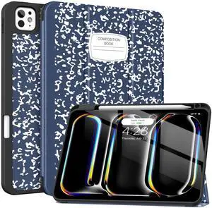 Soke Case for New iPad Pro 11 Inch (M5/M4) 5th Generation 2024-2025 with Pencil Holder - [Shockproof + Apple Pencil Charging + Auto Wake/Sleep], Soft TPU Back Cover for iPad Pro 11", Book Navy