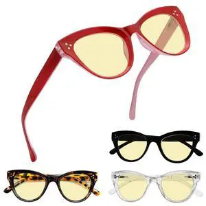 Eyekepper 4 Pack Oversized Blue Light Filter Glasses Women Cat Eye Computer Reading Glasses Yellow Tinted +3.00