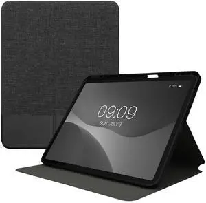 kwmobile Case Compatible with Apple iPad Pro 13" (2024) - Case PU Leather and Canvas Cover with Stand Feature - Anthracite/Black
