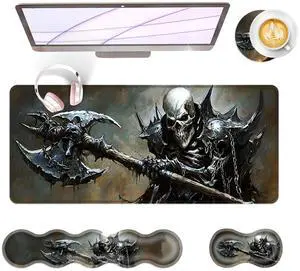 BFUKVOU Large Keyboard Mouse Pad Set, Extended Mouse Pad+Keyboard Wrist Rest Support, Memory Foam Ergonomic Easy Typing, 4Pcs (31.5×11.8 in) Desk Pad Set for Office Home,Funny Skeleton