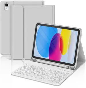 KBCASE Keyboard Case for iPad A16 11 inch 2025 / 10th Generation 10.9 inch 2022, Detachable Wireless Keyboard Cover with Pencil Holder for iPad 11/10th Gen (Light Gray)