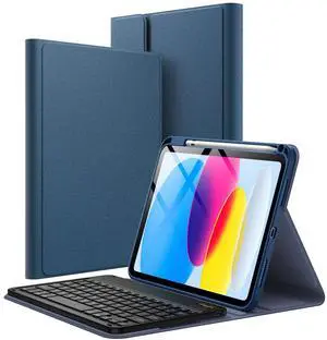 JETech Keyboard Case for iPad (A16) 11th/10th Generation (2025/2022) with Pencil Holder, Magnetic Detachable Bluetooth Wireless Keyboard, Soft TPU Back Stand Cover (Navy)
