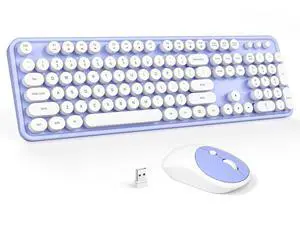 Wireless Keyboard and Mouse Combo - GEEZER Purple-White Full-Sized Colorful Keyboard 104 Keys - USB 2.4 G Receiver Plug and Play with Round Keycap Typewriter Keyboards, for Windows, PC, Laptop