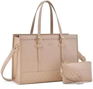 LOVEVOOK Laptop Bag for Women,15.6 inch Laptop Tote Bag Waterproof PU Leather Computer Bag Work Bags for Business Office, Large Capacity Laptop Purse Professional Work Tote Black