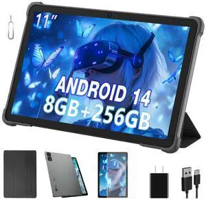 AGM Tablet, 11" Android Tablet with Case, MTK G91 8GB RAM 256GB ROM, FHD+ IPS Touchscreen 12H Battery, Dual Band WiFi, Widevine L1, GNSS/OTG/BT, Triple Camera, Tablets 2025