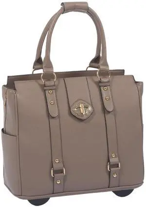 Rolling Laptop Computer Bag Wheels - THE EXECUTIVE - Taupe Briefcase Carryall Tote Bag For Women