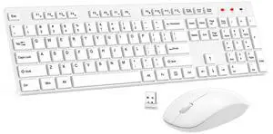 Wireless Keyboard and Mouse Combo, EDJO Silent Full Size Cordless USB Keyboard Mouse, 2.4GHz Lag-Free, Long Battery Life, for Computer, Laptop, PC, Chromebook, Windows (White, 1 Pack)