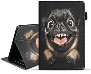POIUYTREW Case for Amazon Kindle Fire HD 10 Tablet 10.1" (9th/7th Gen, 2019/2017 Release) - PU Leather Folio Cover with Smart Auto Wake/Sleep, Cute Pug