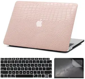 iNOTOGG Compatible with 2022-2025 MacBook Air 13.6 Inch Case with Touch ID, Model M4 A3240 M3 A3113 M2 A2681, Classic PU Leather Hard Plastic Case with Keyboard Cover & Screen Protector, Pink