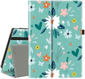 VORI Case for All-New Amazon Kindle Fire HD 10 Tablet and Fire HD 10 Plus (13th/11th Generation 2023/2021 Release) 10.1" - Slim Folding Stand Folio Cover with Auto Wake/Sleep & Hand Strap,Green Flower