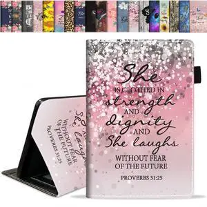 stmedazm Case for All-New Kindle Fire 7 Tablet 7" (12th Generation, 2022 Release) - Premium PU Leather Stand Cover with Auto Wake/Sleep - Bible Verse Proverbs 31:25