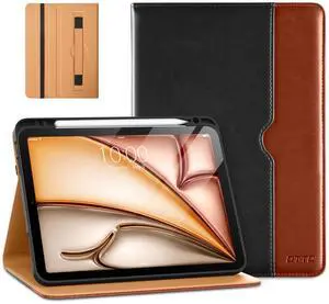 DTTO for iPad Air 11-inch Case M3/M2 (2025/2024), iPad Air 5th / 4th Generation (2022/2020), Premium Leather Business Folio Stand Cover with Pencil Holder - Auto Sleep/Wake, Black Brown