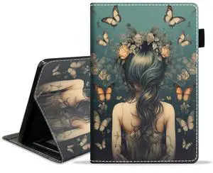 WEUIUJKILO Case for Amazon Kindle Fire HD 10 & 10 Plus Tablet 10.1" (13th/11th Generation, 2023/2021 Release) - Slim PU Leather Stand Case with Auto Sleep Wake, Butterfly Girl Back Shadow