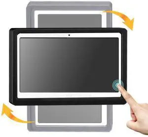 ABHILWY Shower Tablet Holder Waterproof Compatible with Ipad, Wall Mounted Bathroom Tablet Case 360° Rotation,Adhesive Touchable Cradle with Glass Anti-Fog Screen for Bathtub Kitchen Black R