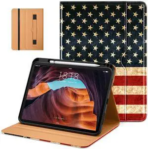 DTTO for iPad (A16) 11th Generation Case 11 Inch 2025, iPad 10th Generation Case 10.9 Inch 2022, Premium Leather Business Folio Stand Cover with Pencil Holder - Auto Wake/Sleep, US Flag