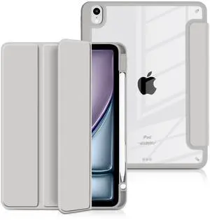Batianda Hybrid Case for 11-inch iPad Air 2025 M3 2024 M2 Chip [Built-in Apple Pencil Slot] Stylish Design Premium Cover with Clear Back Shell TPU Bumper Auto Wake/Sleep, Grey