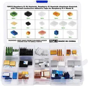 ESUMIC 78PCS Raspberry Pi 4b Heatsink, Raspberry Pi Heatsink Aluminum Heatsink with Thermal Conductive Adhesive Tape for Raspberry Pi 4 Model B