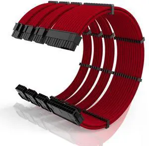 16AWG PSU Cable Extension Kit with Cable Combs,1x24pin ATX/1x8pin(4+4) EPS/2x8pin(6+2) PCIE Extension Cable,Cable Extension PC Sleeved Cables 30cm Length,Power Supply Extension Cable Kit(Red)