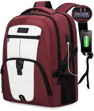 LOVEVOOK Travel Laptop Backpack Waterproof Anti Theft Backpack with Lock and USB Charging Port Large Computer Business Backpack for Women College Backpack(17 inch,Dark Red & White