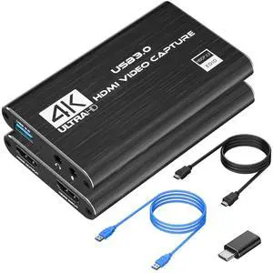 Capture Card, 4K HDMI Capture Card for Streaming, Full HD 1080P 60FPS USB3.0 Cam Link Game Audio Video Capture Card Works with Nintendo Switch/Xbox/PS4/PS5/OBS/Camera/PC(Black)