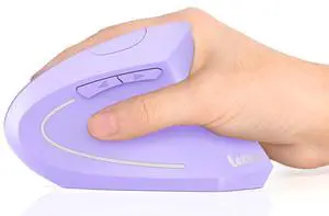 Lekvey Ergonomic Mouse, Vertical Wireless Mouse, Rechargeable 2.4G Optical Carpal Tunnel Mice with USB Receiver: 1000/1200 / 1600 DPI, 6 Buttons, for Laptop, Computer, PC, Desktop, Light Purple