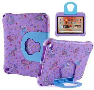 Fire HD 8 2020 2022 2024 Kid Pro Tablet Cover Kindle HD 8 inch 12th Generation Case for Kids Boy Girl Cartoon Unicorn EVA Kid-Proof case with Stand Handle Shockproof Kid-Friendly Toddlers (Purple)