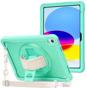 ProCase for iPad 11th Generation A16 2025/iPad 10th Generation Case 10.9 Inch 2022, Heavy Duty Shockproof Rugged Cover with Hand Strap 360 Degree Rotatable Kickstand Protective for iPad 11/10 -Mint