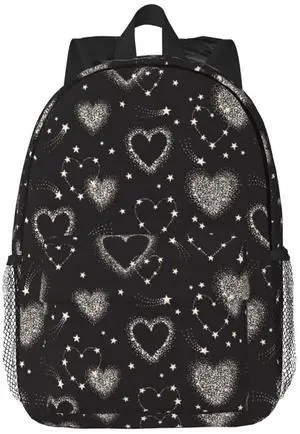YANGZHI Star Heart Cute Black And White 15 Inch Backpack Laptop Travel Bag For Men Women With Multiple Pockets Casual Hiking Gym Sport
