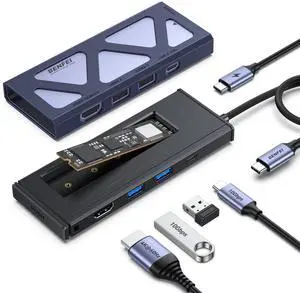 BENFEI 6-in-1 USB C Hub with M.2 NVMe SSD Enclosure, 10Gbps USB 3.2 Ports (2×USB-A + 1×USB-C), 100W PD, 4K@60HZ HDMICompatible with MacBook Pro/Air, iPad Pro, Dell XPS, Surface Pro