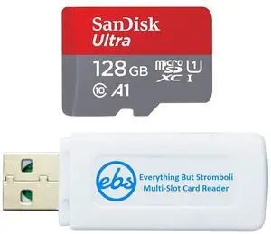 SanDisk Ultra 128GB Micro SD Card for Motorola Cell Phone Works with Moto E 2020, Moto E7, Moto G Power, Edge+ (SDSQUAR-128G-GN6MN) Bundle with (1) Everything But Stromboli MicroSD Memory Card Reader