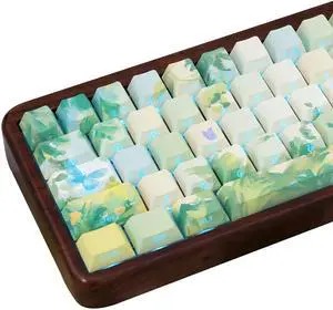 Green Side Print Shine Through Keycap, Cherry Profile PBT Key Cap, 135 Keys, Five Side Dye Sublimation Custom Keycap Set for 61/64/68/75/84/87/104/108 ANSI Layout Cherry MX Mechanical Keyboard