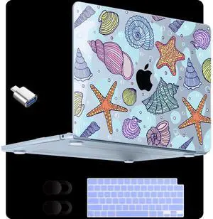 MEEgoodo for M4/M3/M2 MacBook Air 13.6 inch Case 2025 2024 2022(Fit Model A3240/A3113/A2681), Clear Laptop Shell Cases for MacBook Air 13-inch, Ocean Shells