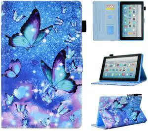 BYCeKe Case for Fire HD 8 Tablet (8th/7th/6th Generation, 2018/2017/2016 Release), Premium PU Leather Folio Stand Cover Protective Case with Auto Sleep Wake, Blue Butterfly