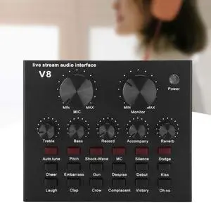 V8 Live Sound Card for Live Streaming, Voice Changer with 18 Kinds of Effects, Bluetooth Audio Mixer for Computer, Laptop, Phone Live Broadcast Voice Changing Card