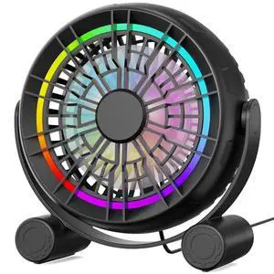 Punoge USB RGB Desk Fan - 3 Speeds Quiet Portable Table Fan, 8 Color LED Lights, 360° Rotation, Small Fan for Home Office Desktop Bedroom