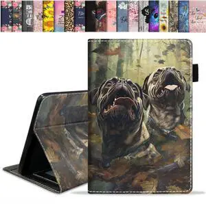 stmedazm Case for Amazon Kindle Fire HD 10 Tablet 10.1" (9th/7th Generation, 2019/2017 Release), Slim Folding Stand Folio Cover with Card Slot & Auto Wake/Sleep - Jungle Camo Pug Funny Expression
