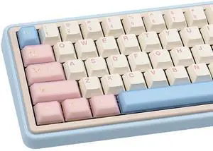 COOMICKEY PBT Keycaps, Cute Custom Keyboard Pink Keycaps 60 75 100%, Double Shot 164 Keys Transparent Set for Cherry Gateron MX Switches, Pink White Blue