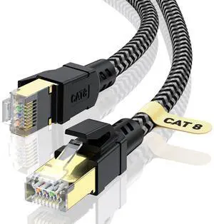 CABNEER Cat 8 Ethernet Cable 20FT, High-Speed Braided Internet Cable Network Cord with Gold Plated RJ45 Connector 40Gbps 2000Mhz Heavy Duty LAN Cable Shielded Indoor