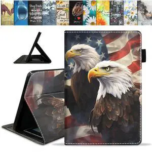 BWOOLL Case for All-New Amazon Fire HD 10 & HD 10 Plus Tablet 10.1" (13th/11th Generation, 2023/2021 Release), Slim PU Leather Stand Cover with Auto Wake/Sleep, Patriotic American Flag Bald Eagle