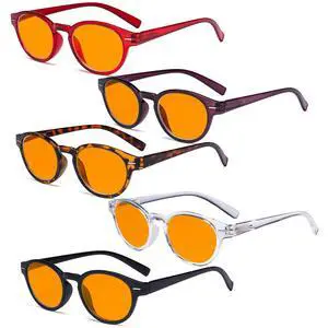 Eyekepper 5 Pack Retro Key Hole Oval Round Spring-Hinges Computer Reading Glasses Orange Tinted +1.25