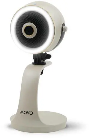 Movo WebMic HD Pro All-in-One Webcam with Mic and Ring Light in Pearl White- 1080p HD Camera, Pro Cardioid Condenser Microphone, LED Ring Light -HD Webcam For Streaming, Video Calls, Recording, Gaming