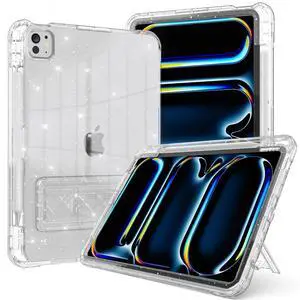 Rantice for iPad Pro 11 Inch Case 2024 5th Gen(M4) with Pencil Holder & Kickstand, Slim Sparkly Glitter Shockproof Bumper Cover, Cute Sparkly for Women and Girls, Clear Glitter