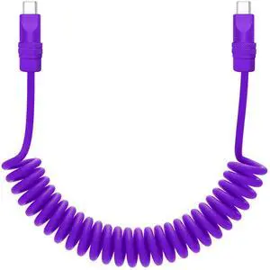 chubbycable Curly Chubby Retractable Fast Charging Cable 120W Coiled Charger Cord for Car Durable USB C Cable Compatible with iPhone 17-15 Series, Purple+Purple, Type-C to Type-C, 1.3FT-2.3FT