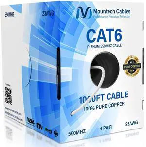 Cat6 Plenum 1000ft | 100% Pure Copper Ethernet Cable | UTP 550MHz, 23AWG 4Pair 10GB DSX-8000 Tested | Most Certified Heat & Fire-Resistant Bulk Cat 6 Cable for High Speed Networking (White)