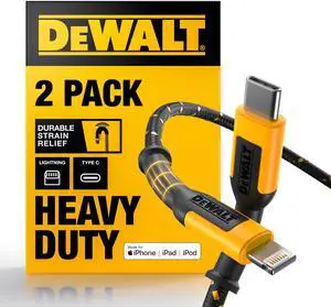 DEWALT Heavy Duty 2-Pack USB C to Lightning Cable 4ft, Apple MFi Certified iPhone Charger Fast Charging USBC to Lightning Cable, iPhone Charger Cord Compatible with iPhones 14 13 12 11 Pro Max Xr Xs 8