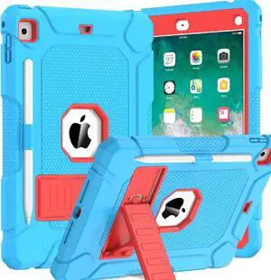 BMOUO Case for iPad 6th 5th Generation (9.7 inch, 2018/2017), Shockproof Protective iPad 9.7 Case with Built-in Stand/Pencil Holder for iPad 6th/5th Gen, Air 2, Blue and Red