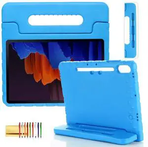 Kids Case for Samsung Galaxy Tab S8+/S7 FE/S7+ 12.4", Techcircle Handle Stand [Pen Holder] Light EVA Foam Bumper Protective Rugged Drop Protection Child Proof Cover for Galaxy Tab S7+/S7 FE/S8+, Blue