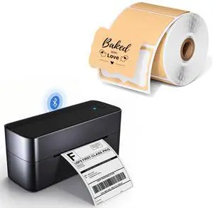 Phomemo Bluetooth Thermal Label Printer with 1 Roll Brown 3x2 Theraml Labels 500 Labels/Roll