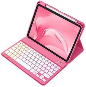 Akkerds for iPad A16 Case with Keyboard - 7 Colors Backlit Keyboard for iPad 10th Generation/iPad Air 11 Inch -Wireless Folio Cover for iPad Air 10.9 Inch/iPad Pro 11 Inch 2022/2021/2020-ShinyPink