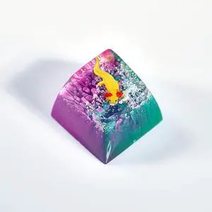 Yellow Axolotl in Blue Purple Ocean Artisan Keycap R1 SA Profile Custom Animal Axolotl Keycap 1U ESC Handmade Resin Compatible with Cherry MX Mechanical Keyboard for Axolotl Lover